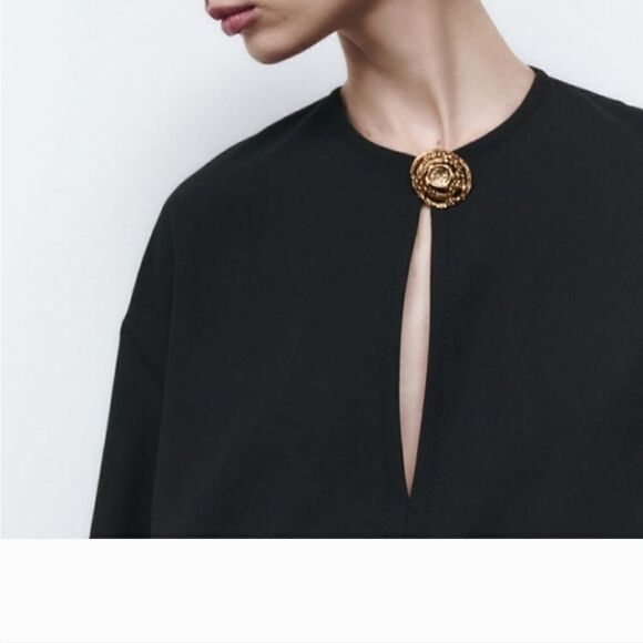 Zara Black Tear Drop Button Blouse Sz Small  NWT - Picture 2 of 11